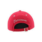 Back: Red adjustable strap with metal clasp, "Hurricanes" in silver cursive above strap