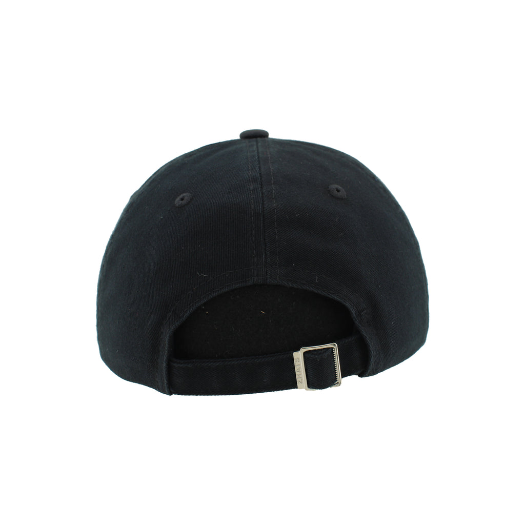 Back: Black adjustable strap with metal clasp