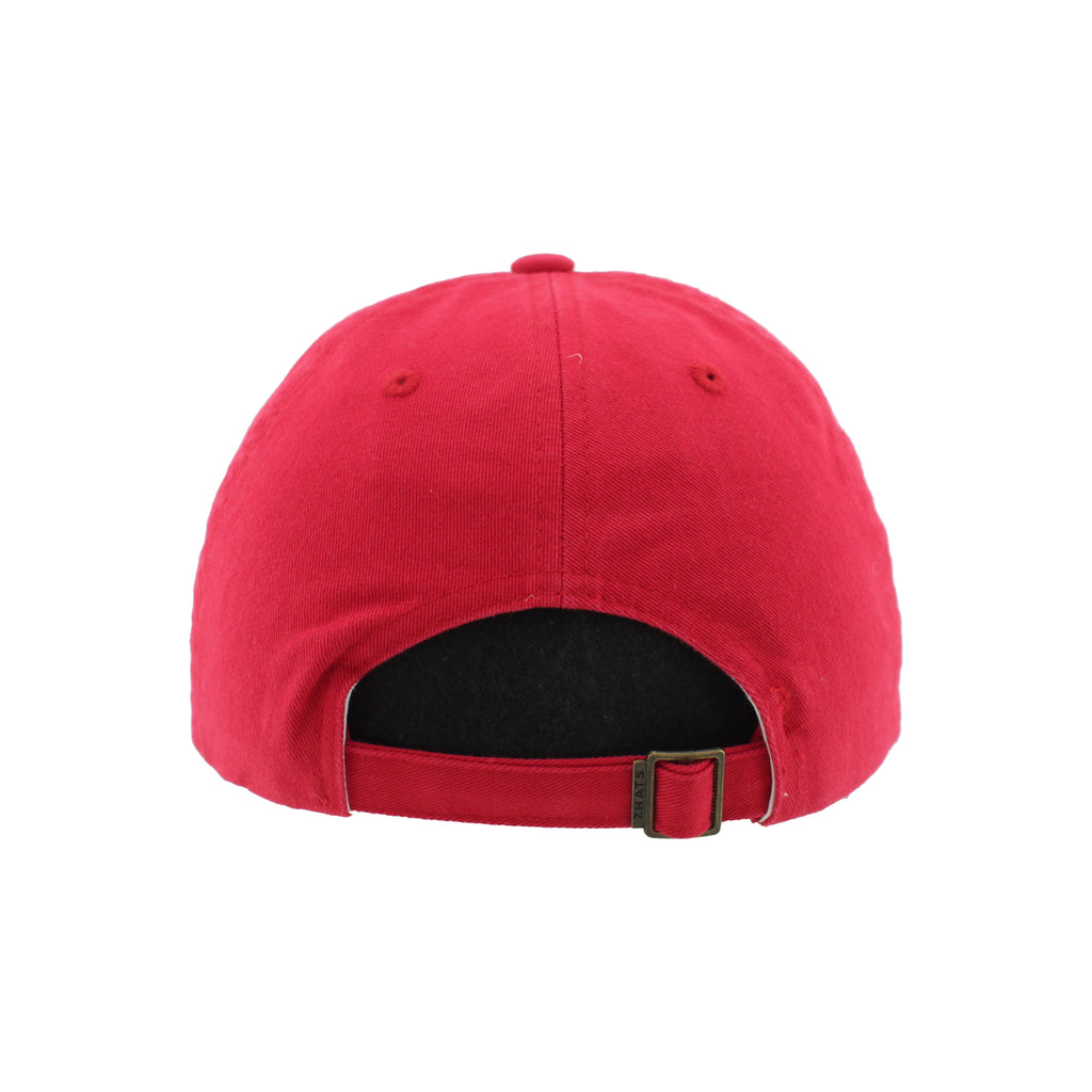 Back: Red adjustable strap with metal clasp