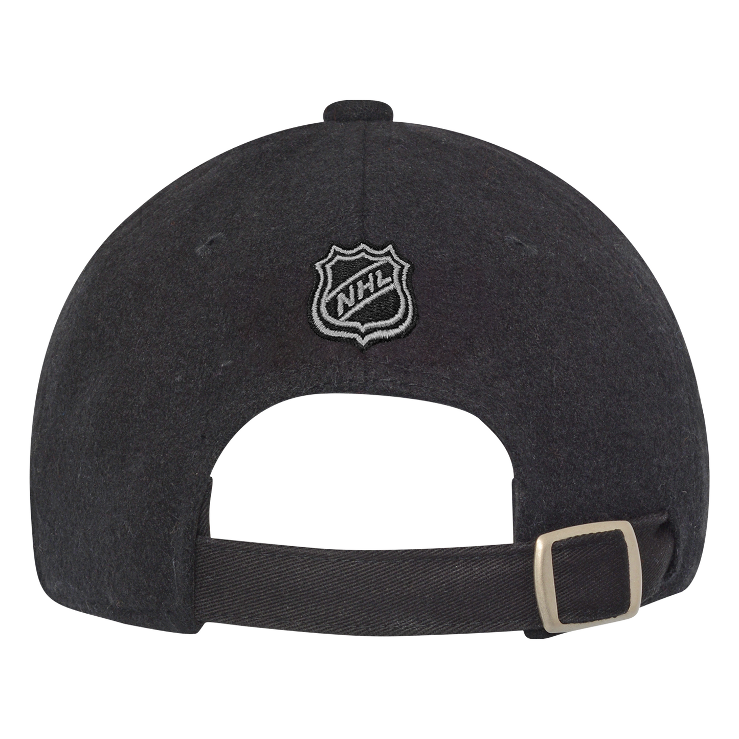 Back: Black hat with adjustable strap and clasp, NHL logo above strap