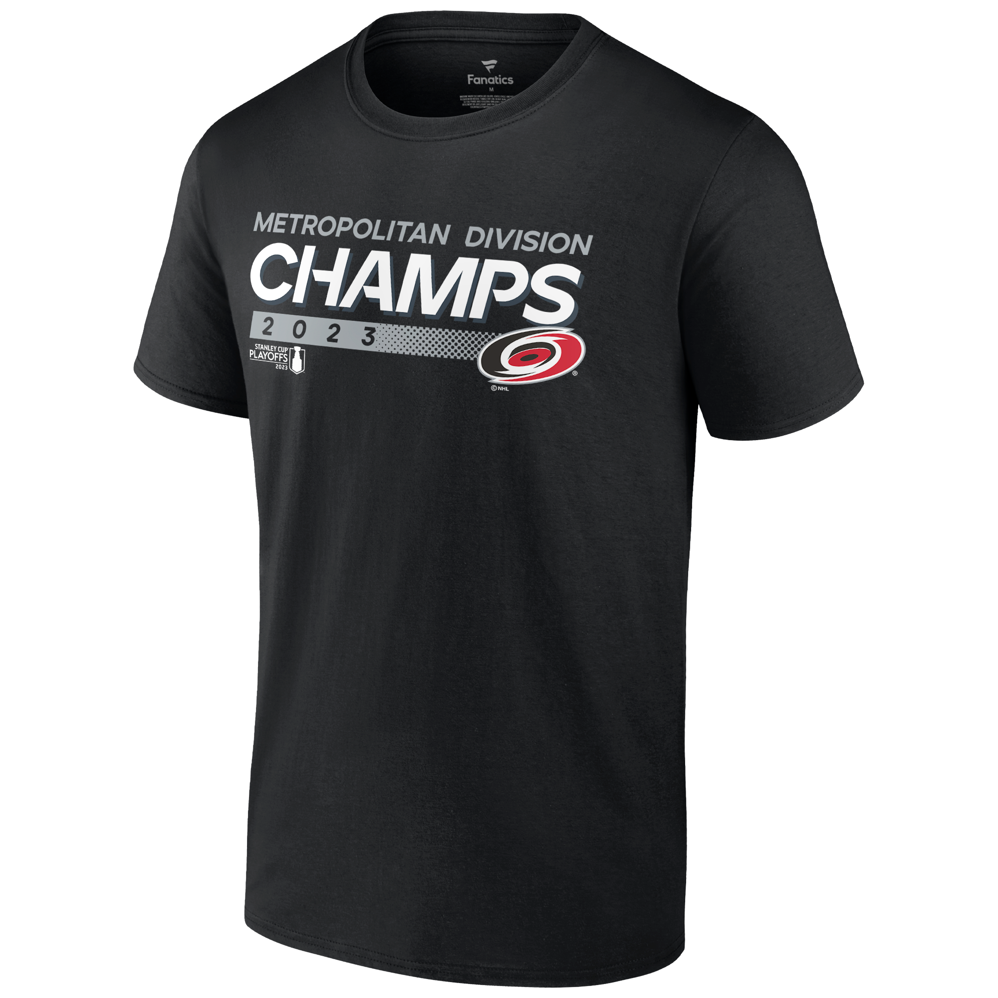 black tee with 2023 Metropolitan Division Champs graphic on front