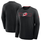 Front/Back: Black longsleeve tech tee, Primary logo on front with red rectangle