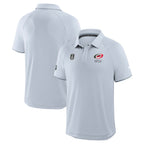 Front/Back: Light gray polo, Primary logo and Stanley Cup artwork on front
