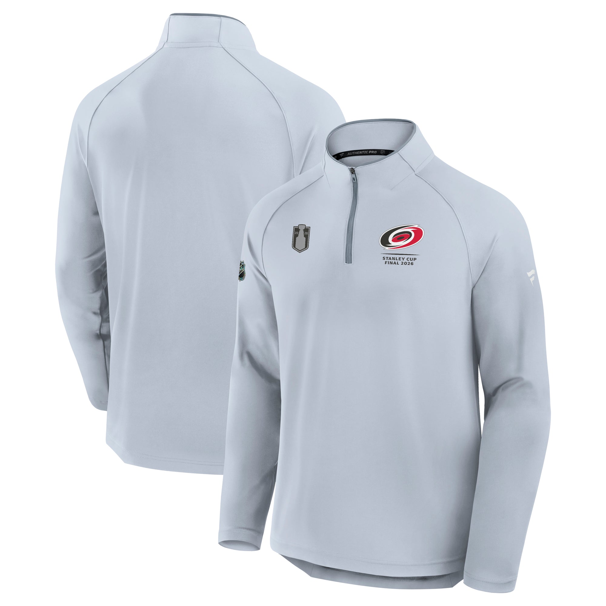 Front/Back: Light gray quarter-zip, Primary logo/Stanley Cup artwork on front