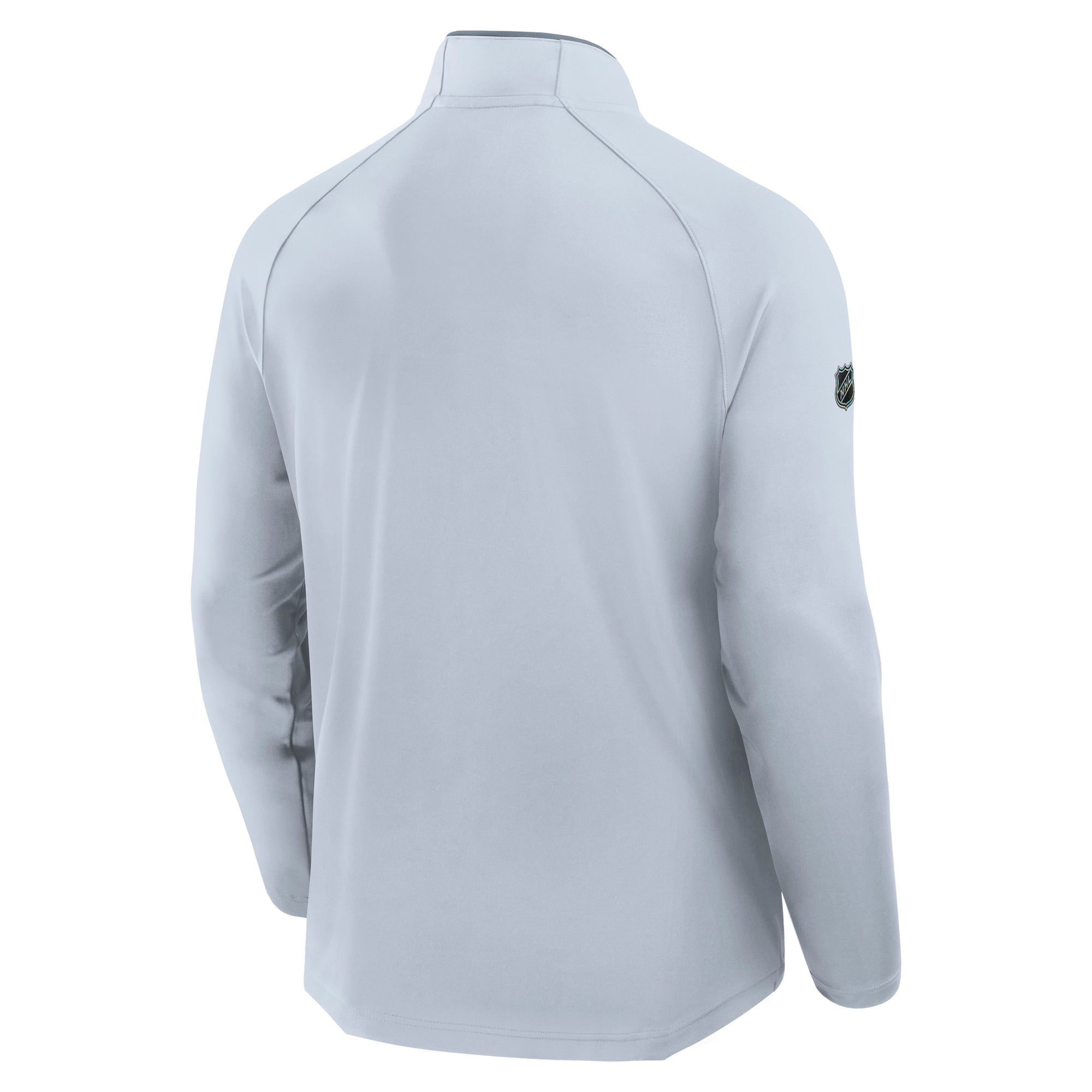 Back: Light grey quarter-zip, NHL Holographic Shield on right sleeve