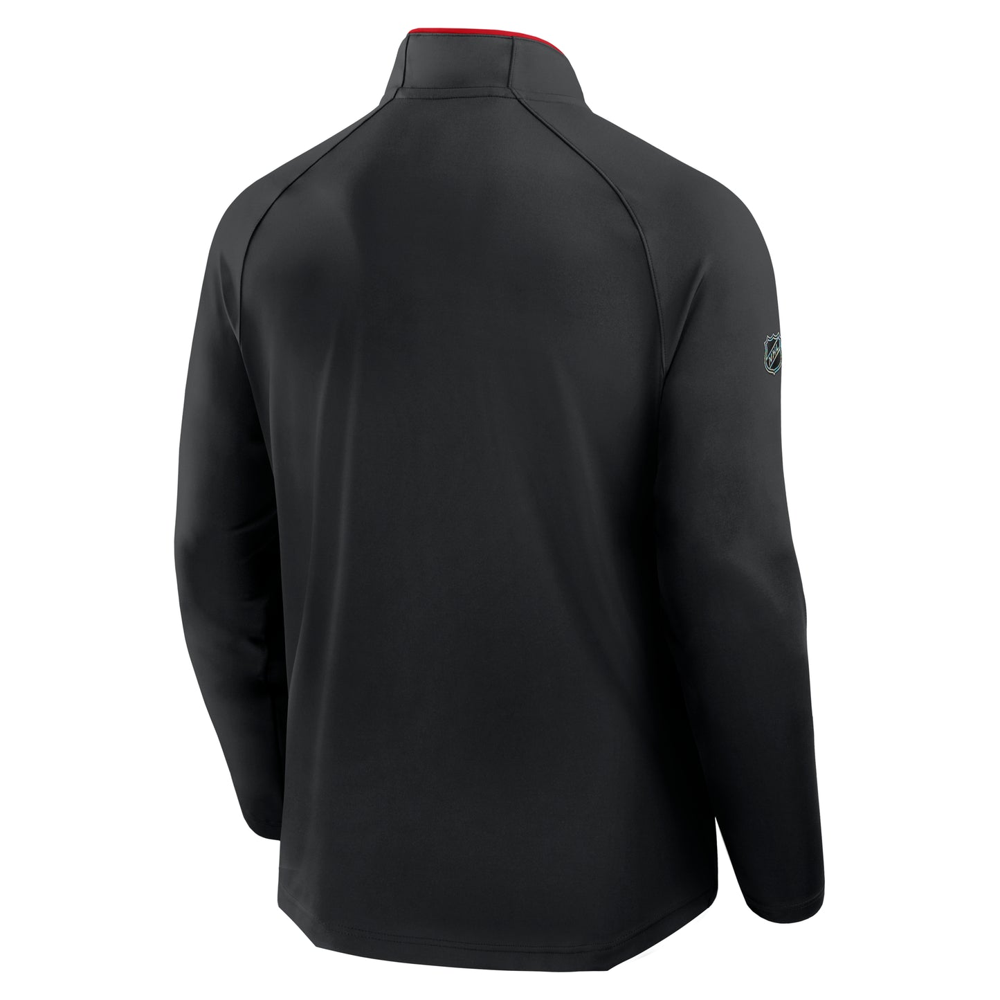 Back: Black quarter-zip, Fanatics logo on left sleeve, NHL Shield on right sleeve