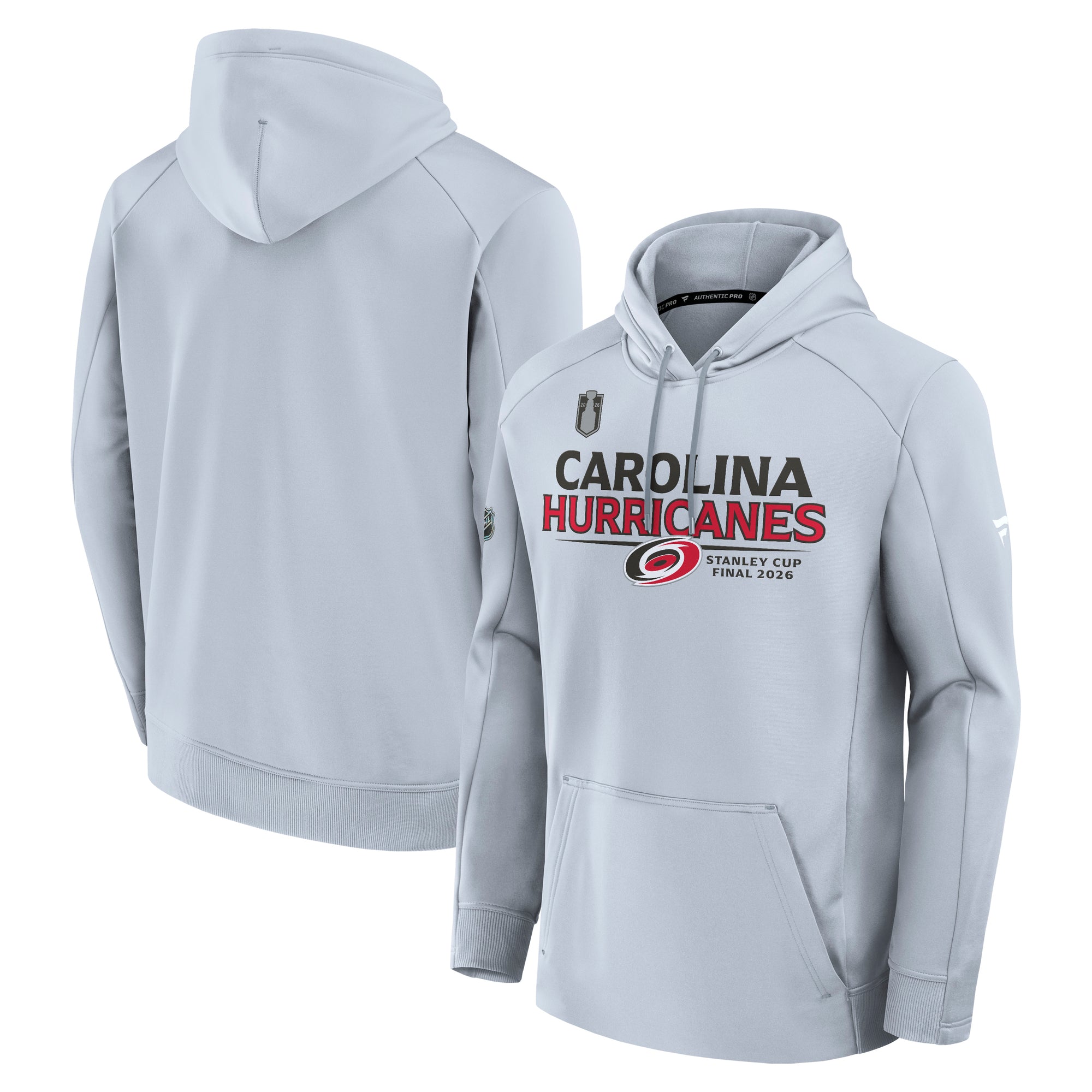 Front/Back: Light gray hoodie, "Carolinar Hurricanes Stanley Cup Final 2026" art on front