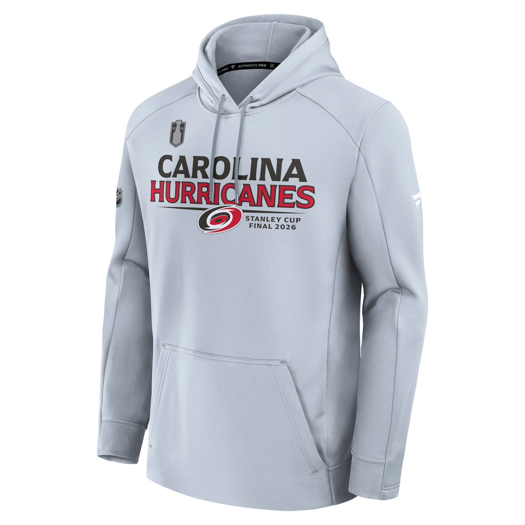 Front: "CAROLINA HURRICANES STANLEY CUP FINAL 2026" in red/black with Primary/Stanley Cup logos