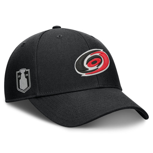 Right: Black hat, Primary logo on front, 2026 Stanley Cup Playoffs logo on right