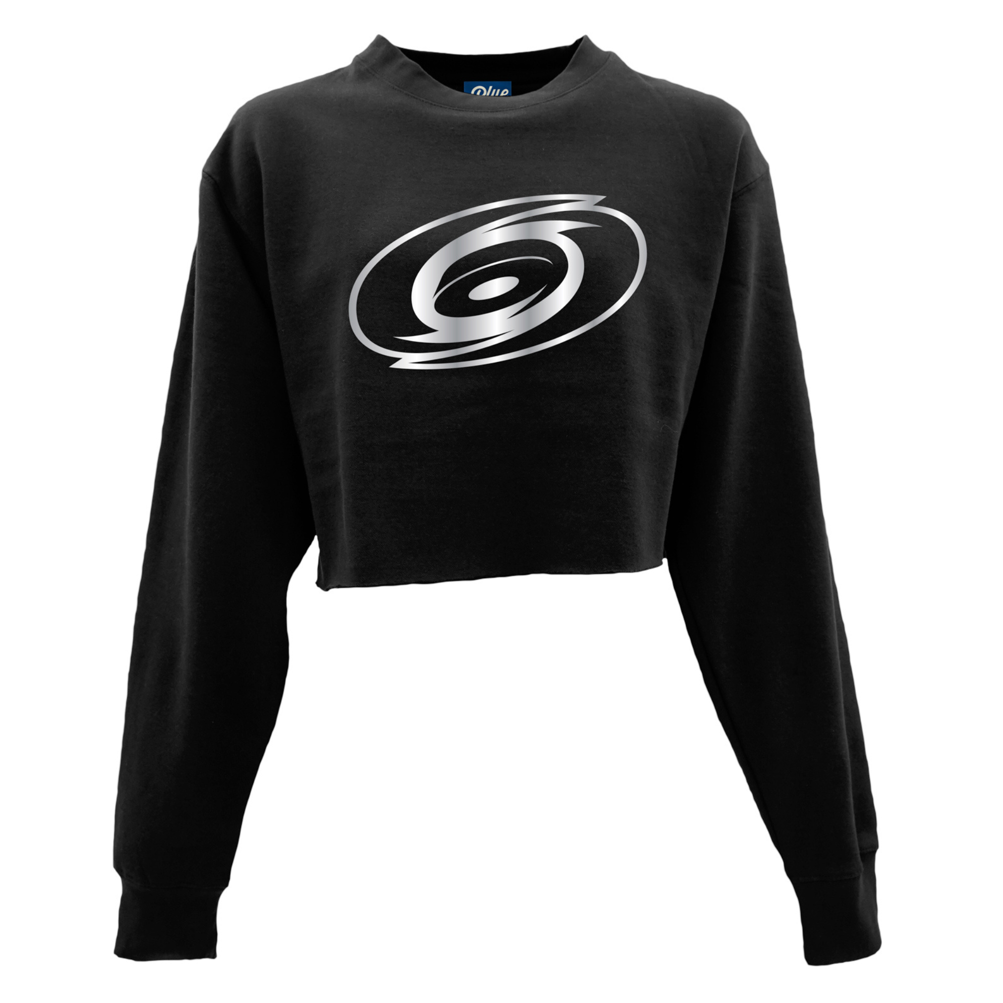 Black cropped crewneck with silver Hurricanes primary logo across front