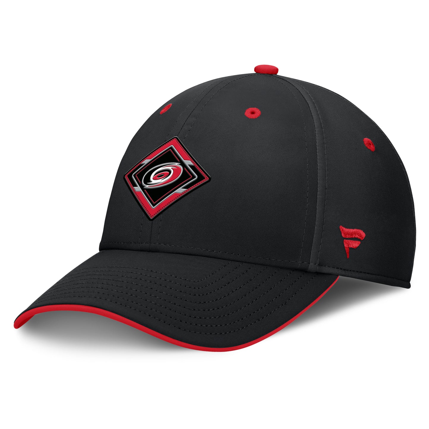 Front: Black hat with red accents, diamond-shaped Primary logo design on front