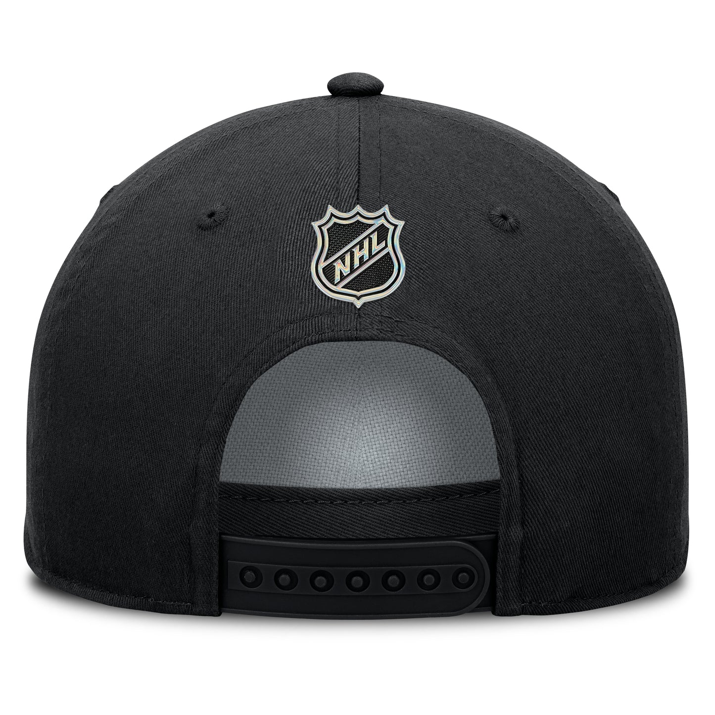 Back: Black hat with black snapback straps, NHL shield above straps