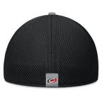 Back: Black stretch fit, gray Hurricanes tag with primary logo on back