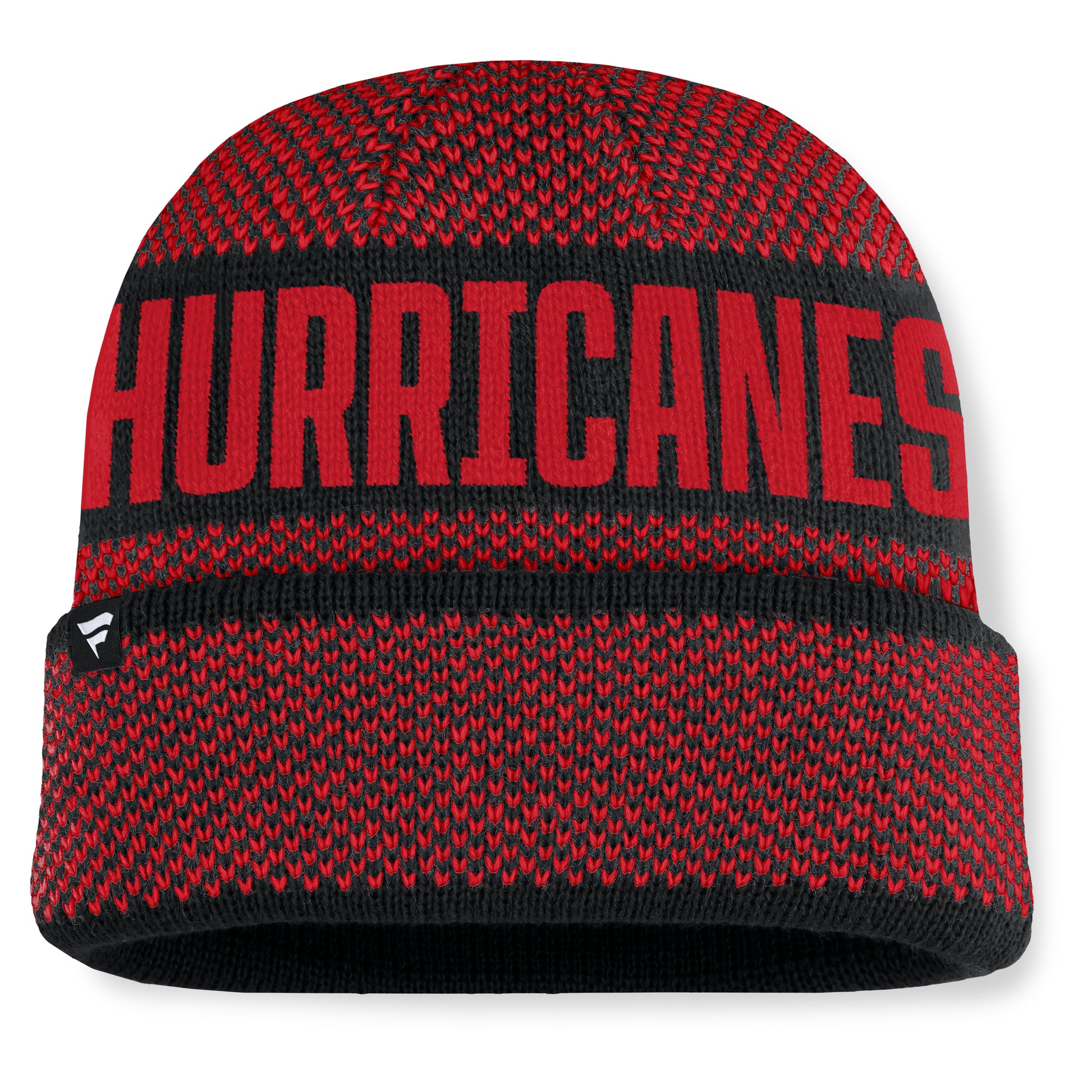 Back: Black beanie, red pattern, "HURRICANES" across back
