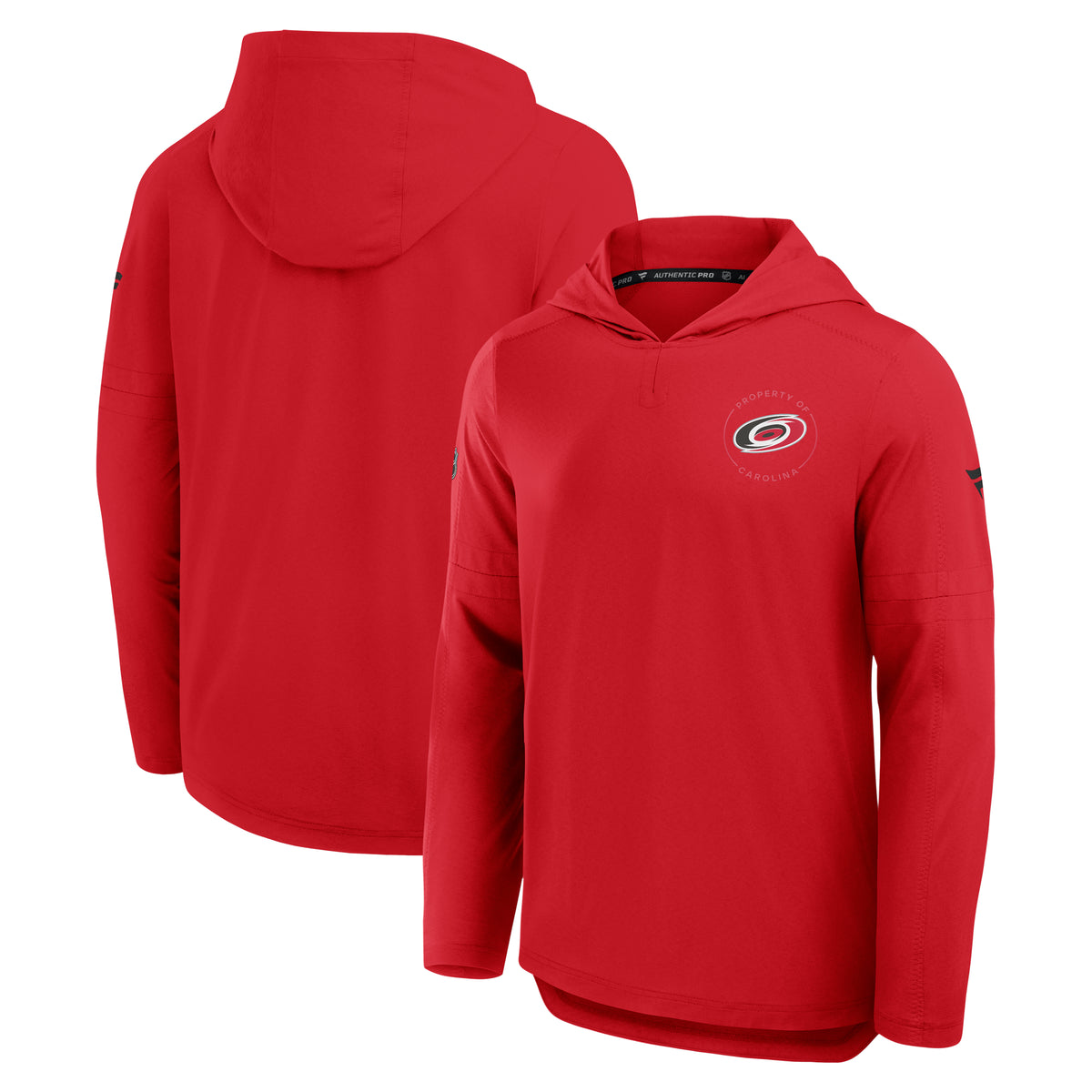 Front/Back: Red lightweight pullover hood with Primary logo on left chest