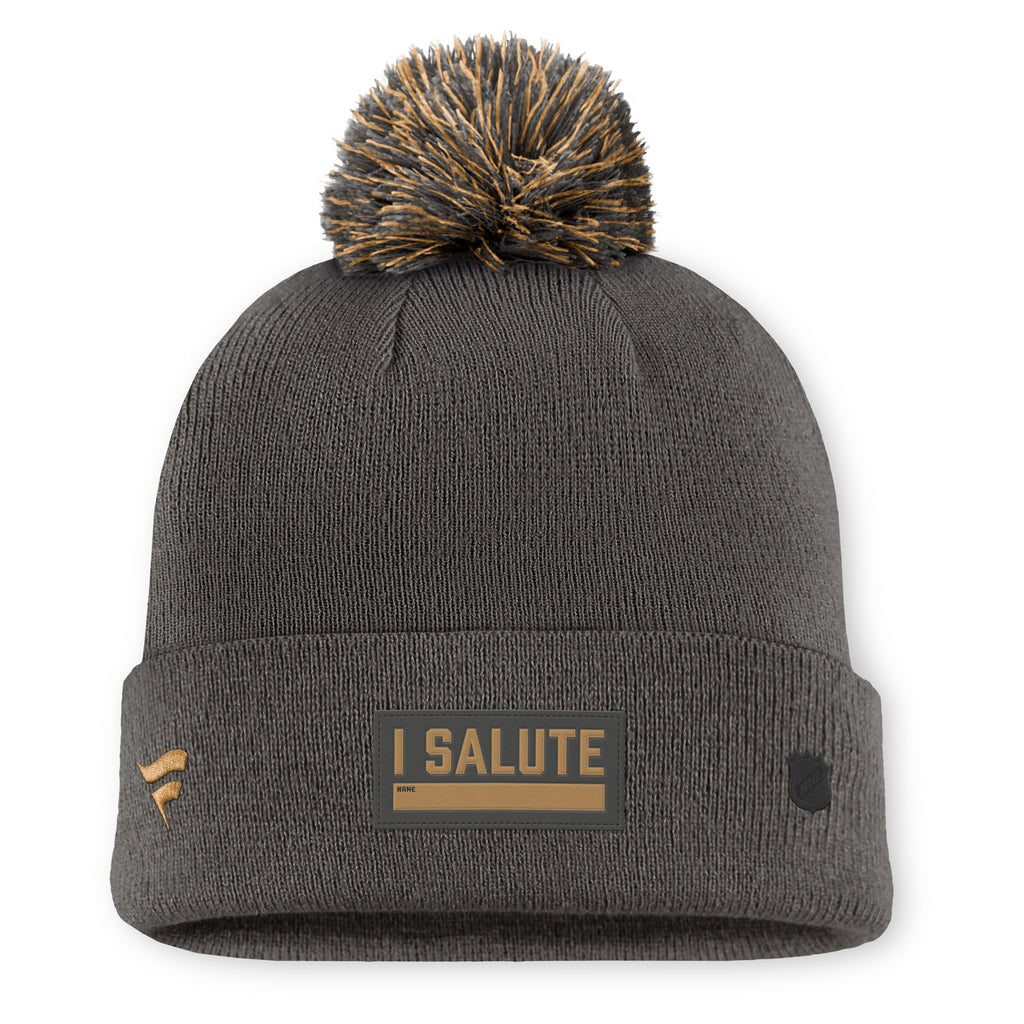 Back: "I SALUTE" patch, Fanatics logo, blackout NHL Shield on cuff