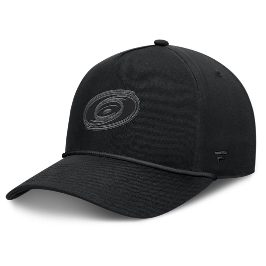 Front: Black hat with black rope on brim, blackout Primary logo on front