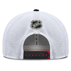 Back: White meshback, black/red snapback straps, NHL Shield above straps
