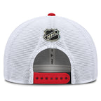 Back: White meshback, red/black snapback straps, NHL Shield above straps