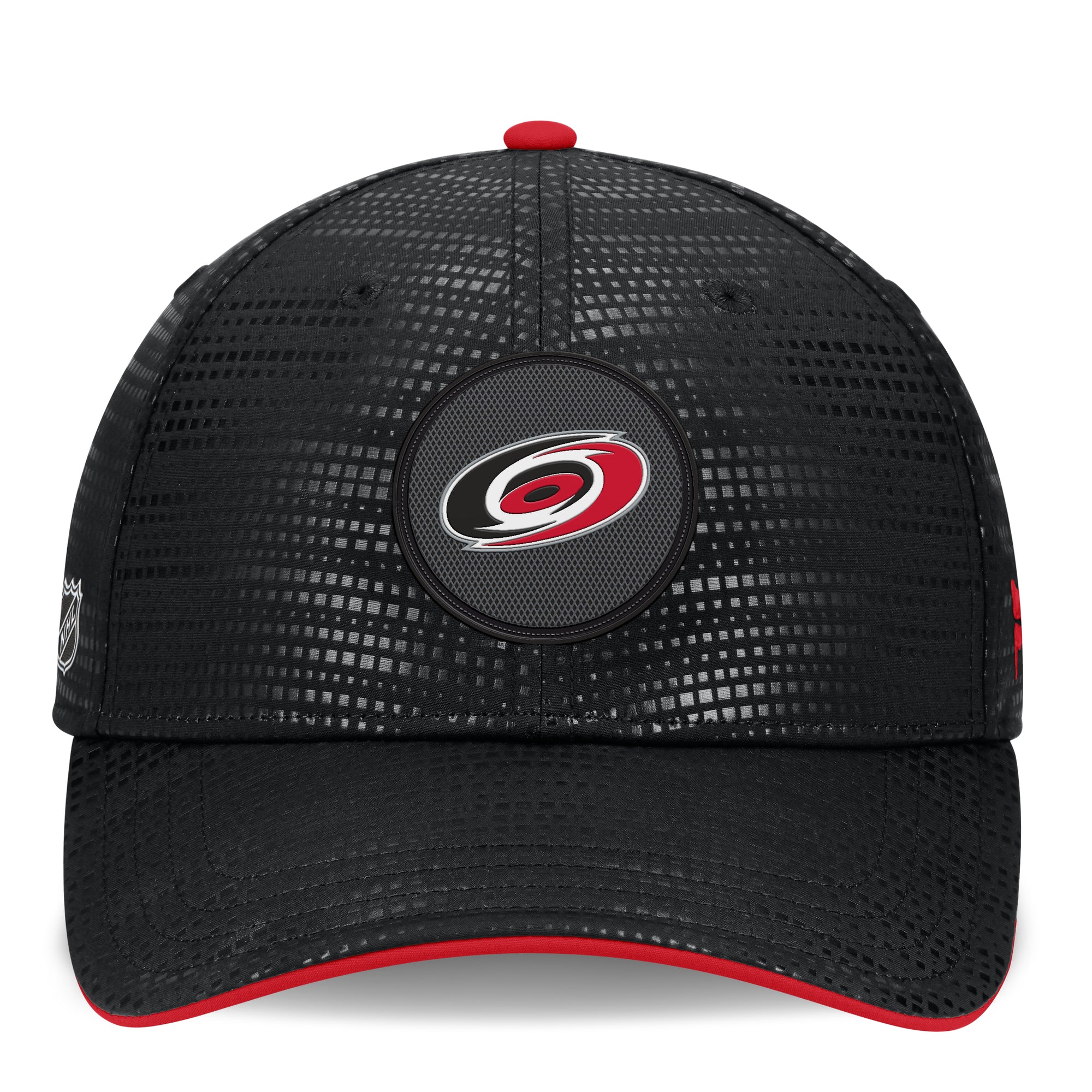 Front: Black circular patch with grey background, Primary logo over background