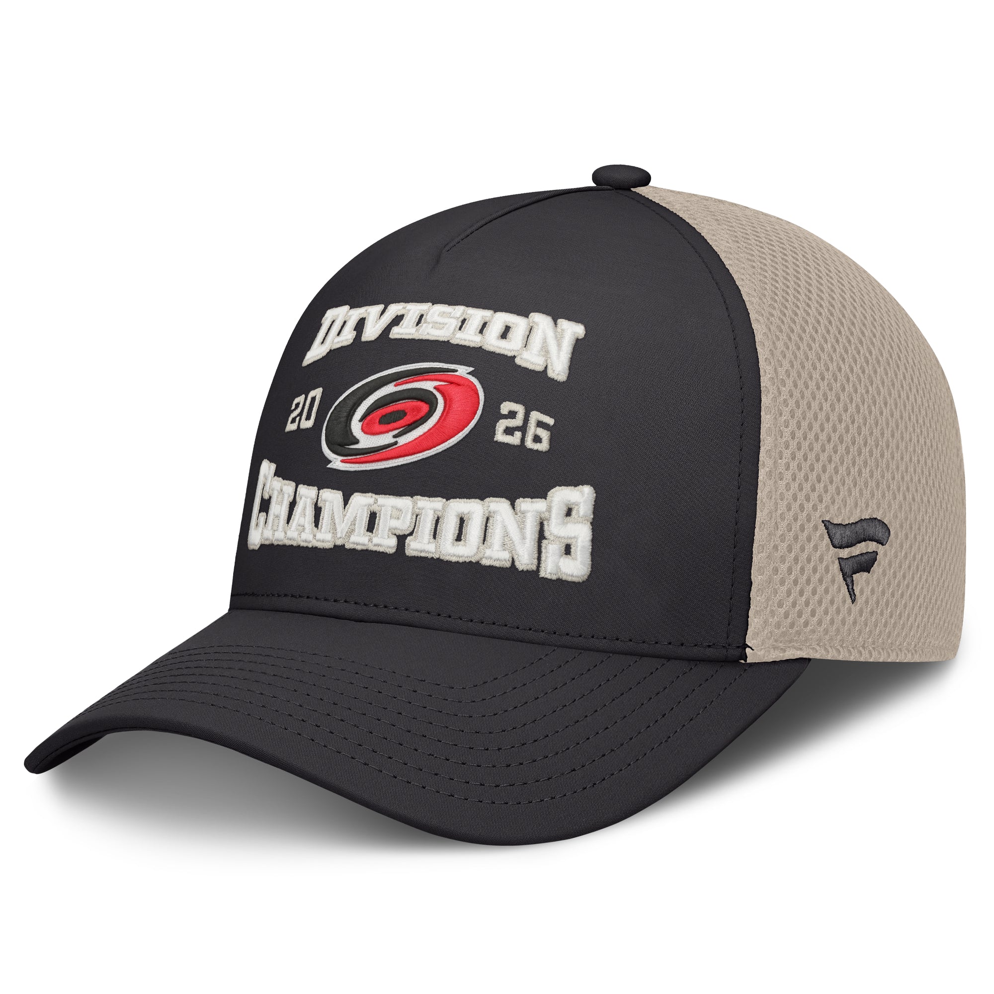 Left: Gray/brown hat, "2026 Division Champs" in white with primary logo on front