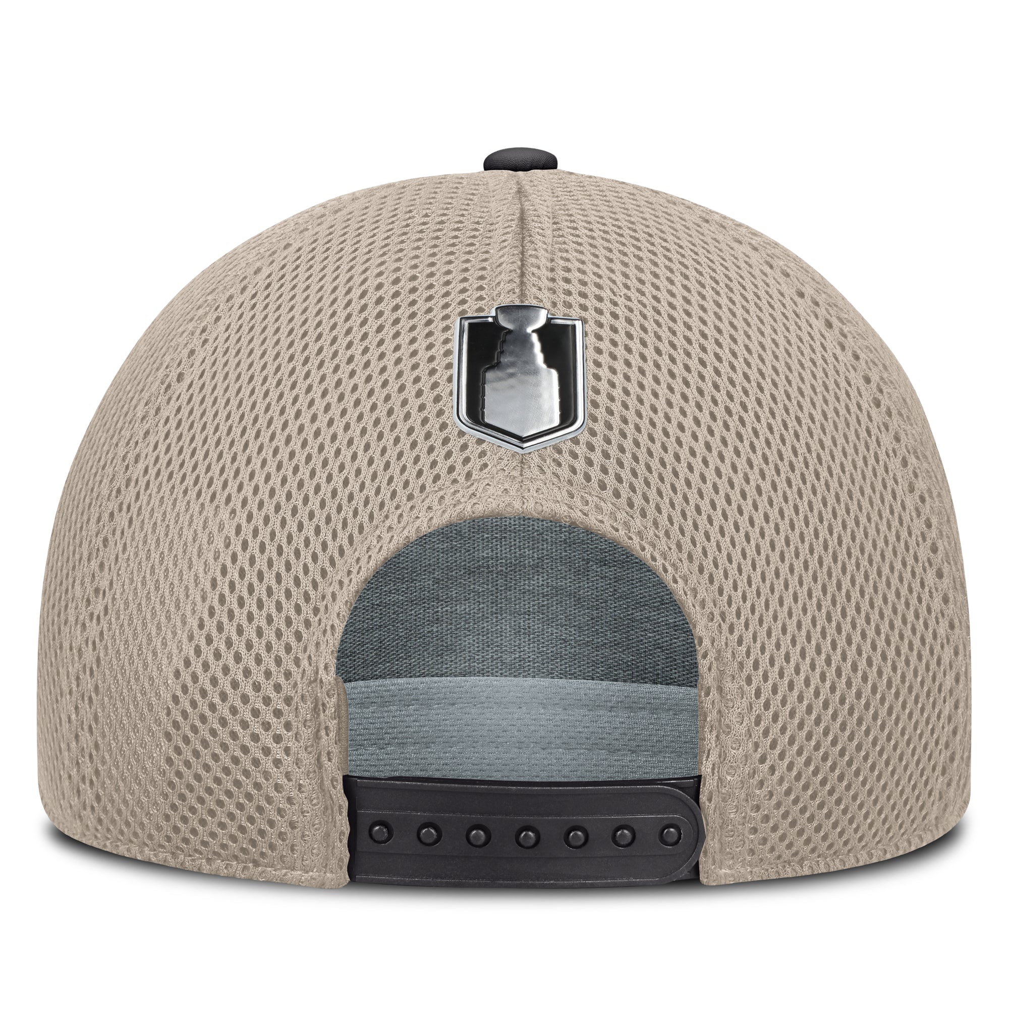 Back: Brown back, black snapback straps, Stanley Cup Playoffs logo above straps