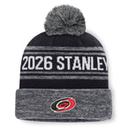 Front: Black/heather grey cuffed knit/grey pom, Primary logo on cuff, "2026 Stanley" across front