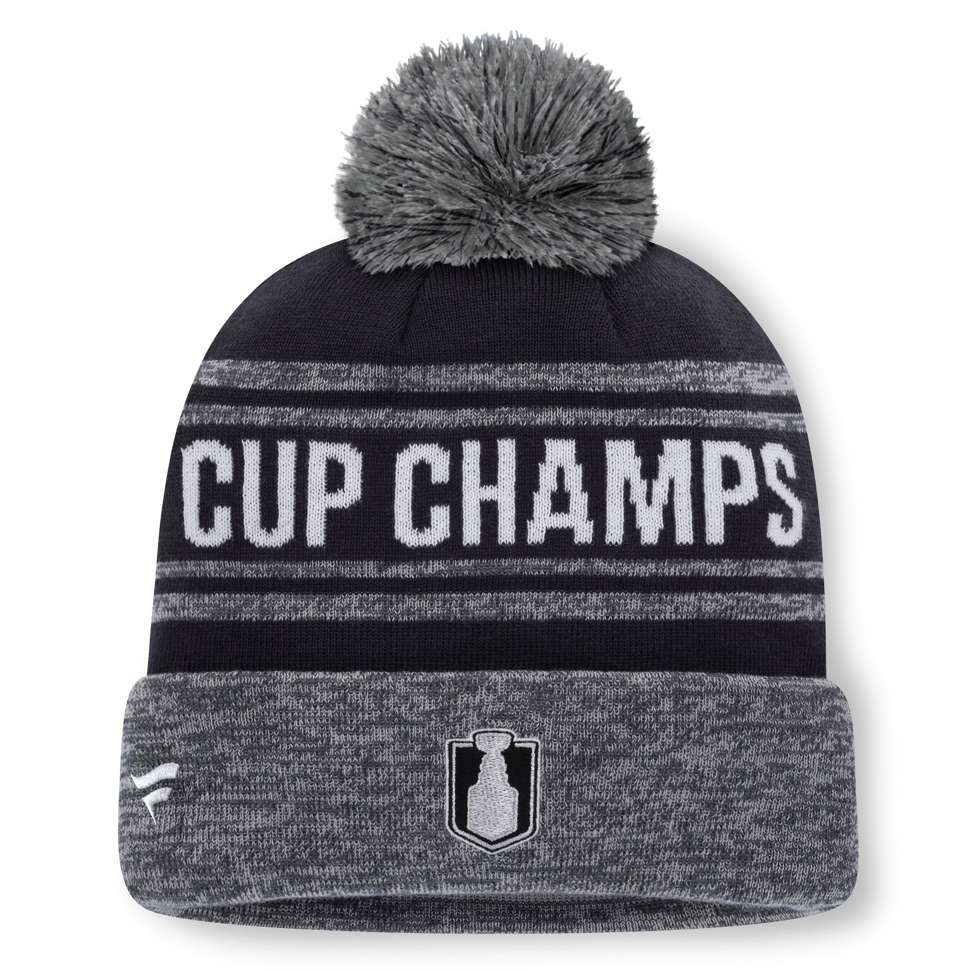 Back: "CUP CHAMPS" across back with gray stripes, Cup logo/Fanatics logo on cuff