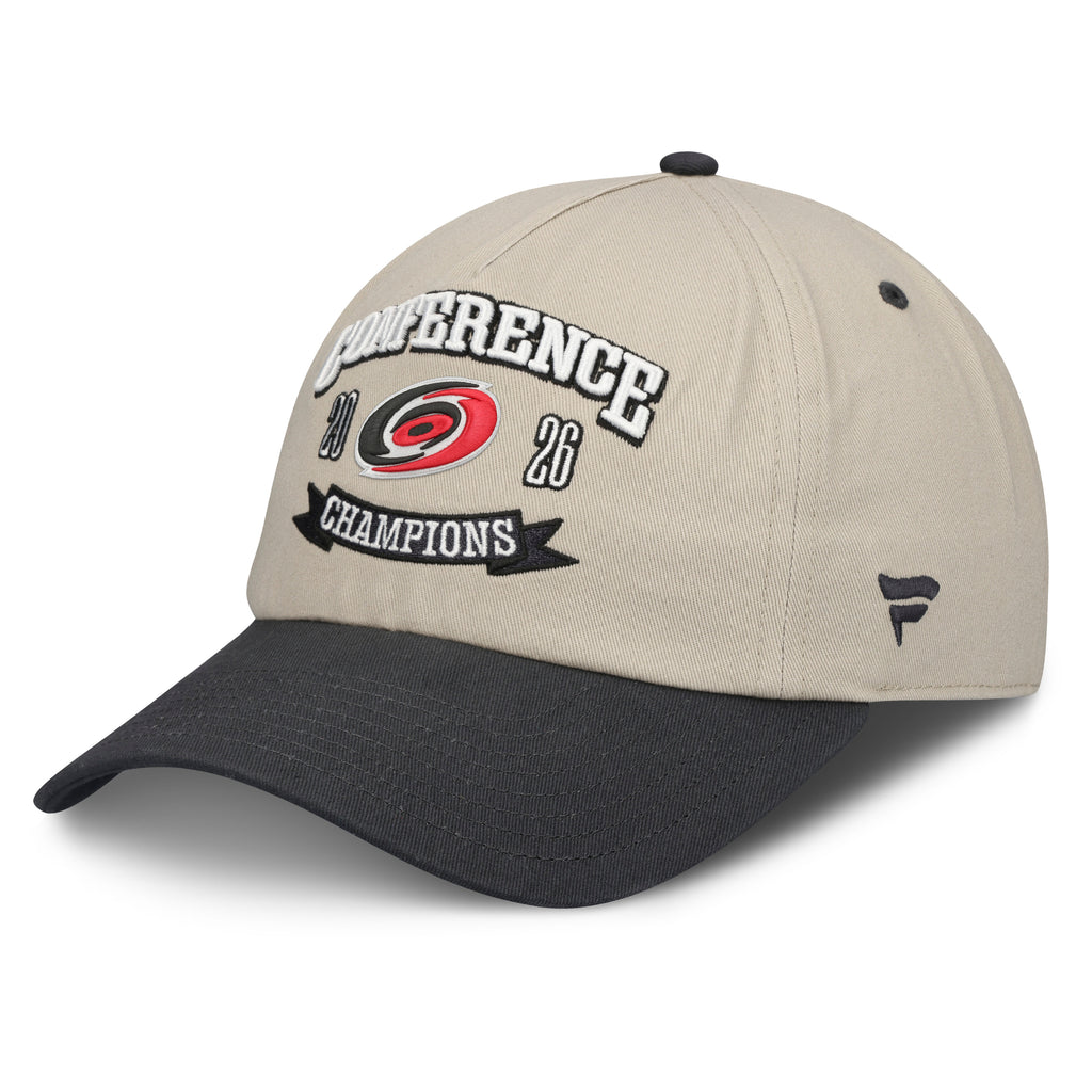 Left: Biege hat, black brim, black Fanatics logo on left side