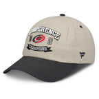 Left: Biege hat, black brim, black Fanatics logo on left side