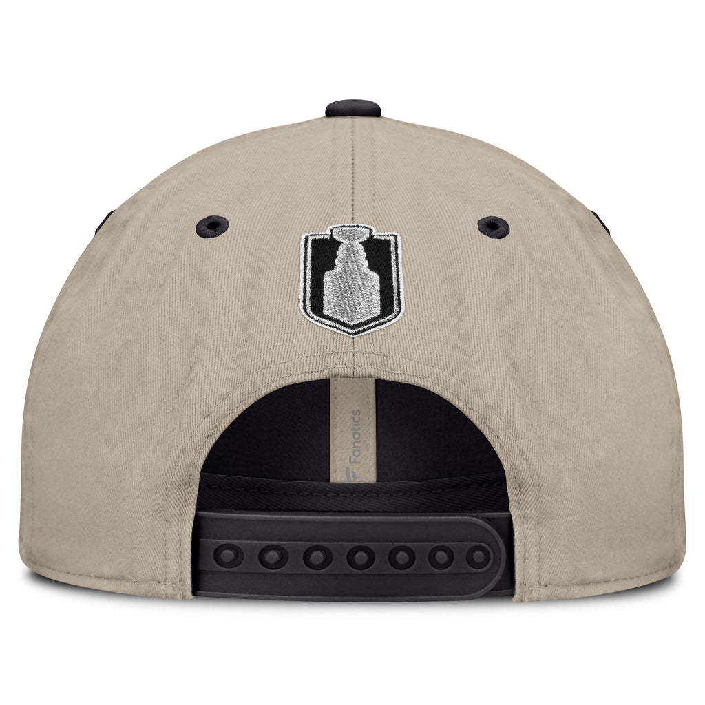 Back: Biege back, black eyelets/crown, Stanley Cup logo stitched above black snapback straps