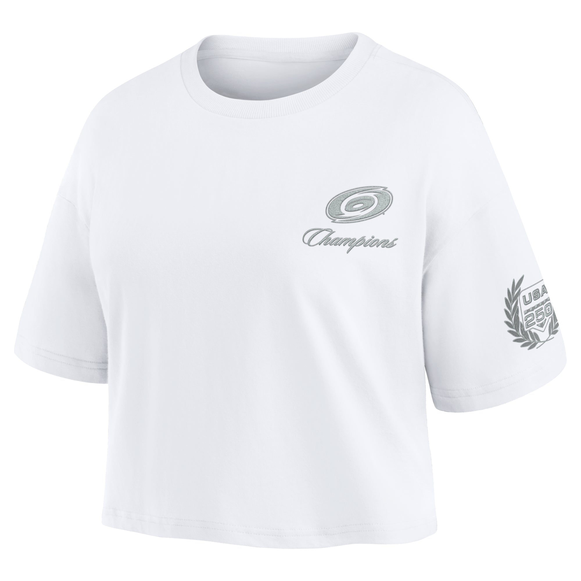 Front: silver Primary logo with "Champions" in script on left chest