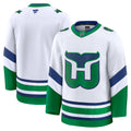 Front/Back: White jersey with blue and green striping, Whalers Tail logo crest