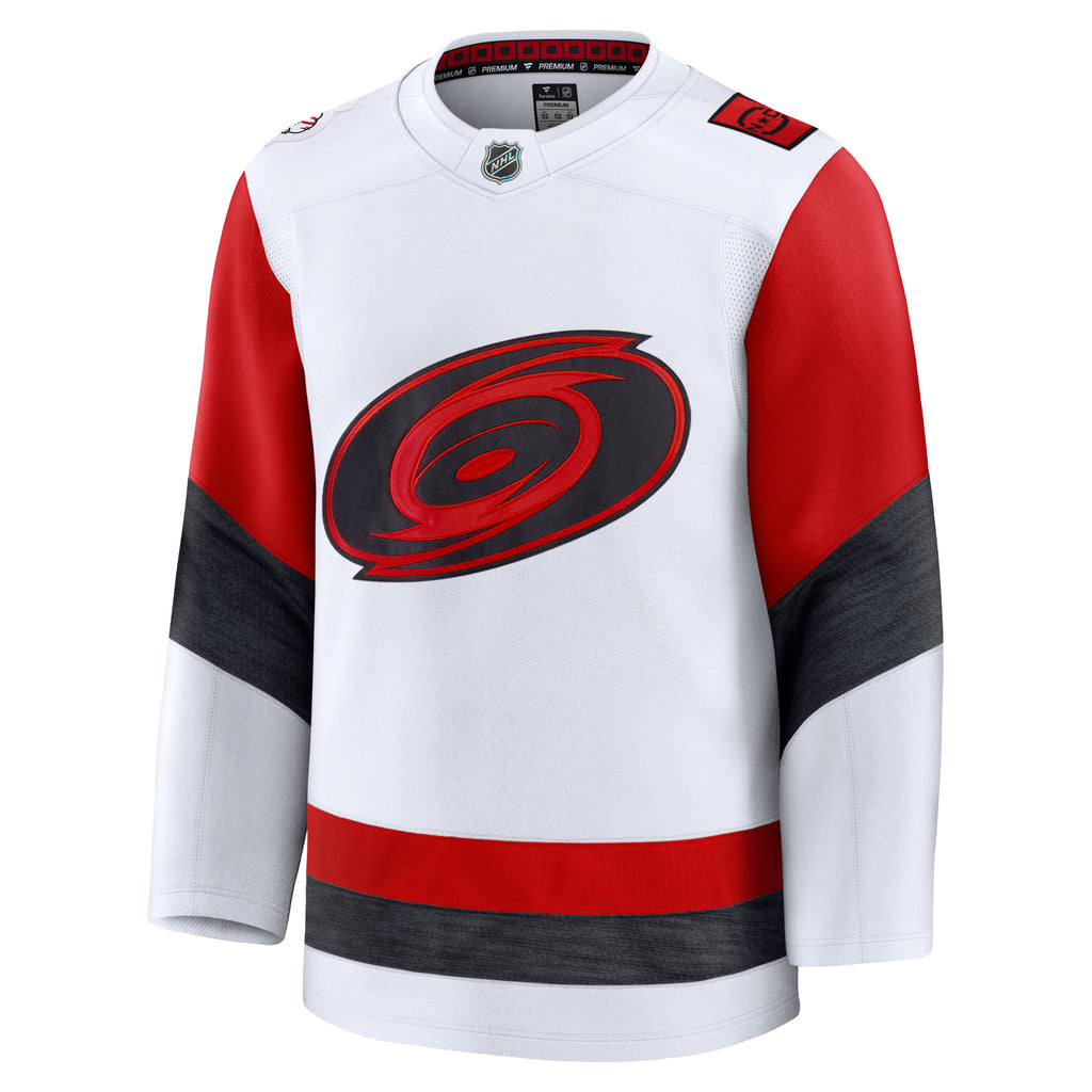 Front: White jersey, red/heather black striping, Tonal Primary logo crest