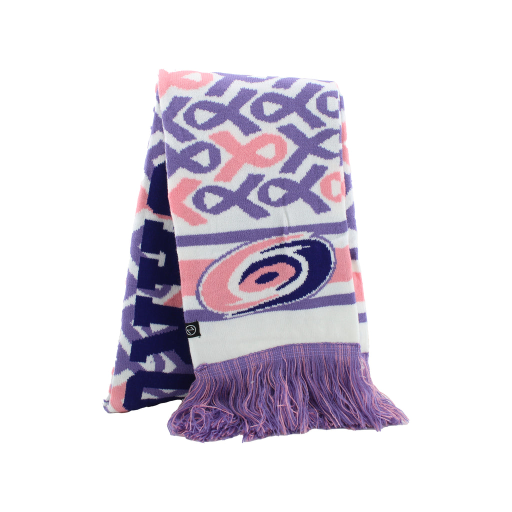 White scarf with pink and purple Cancer ribbons, Pink and purple Hurricanes primary logo