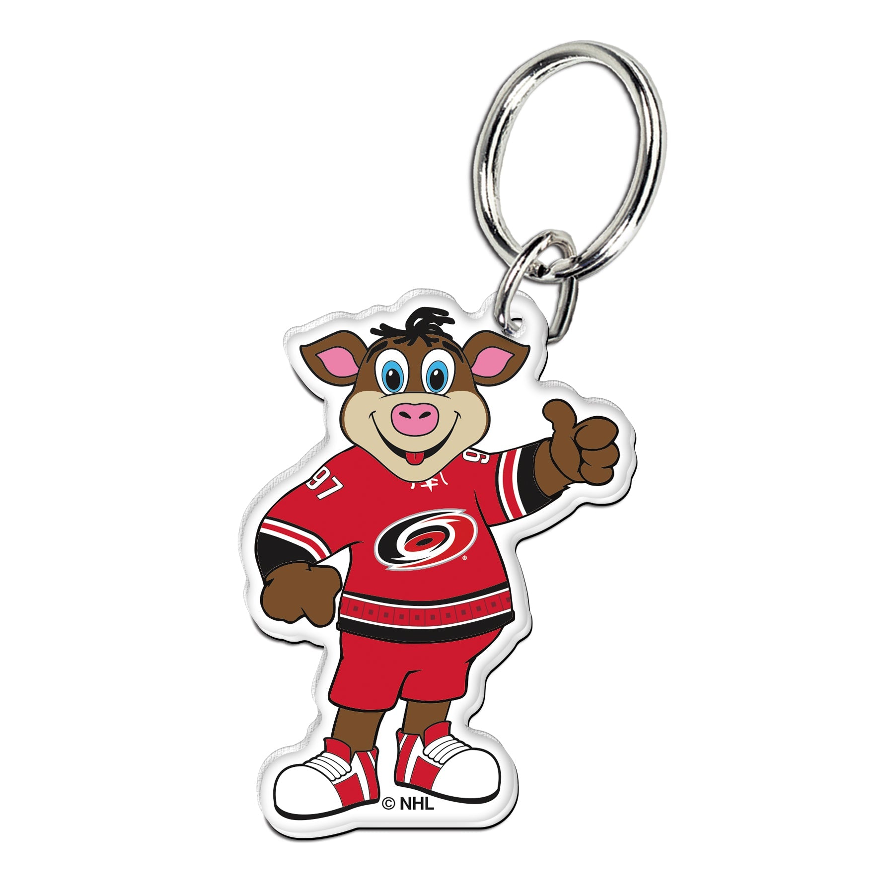 Keyring featuring Stormy the Ice Hog in a red Hurricanes uniform