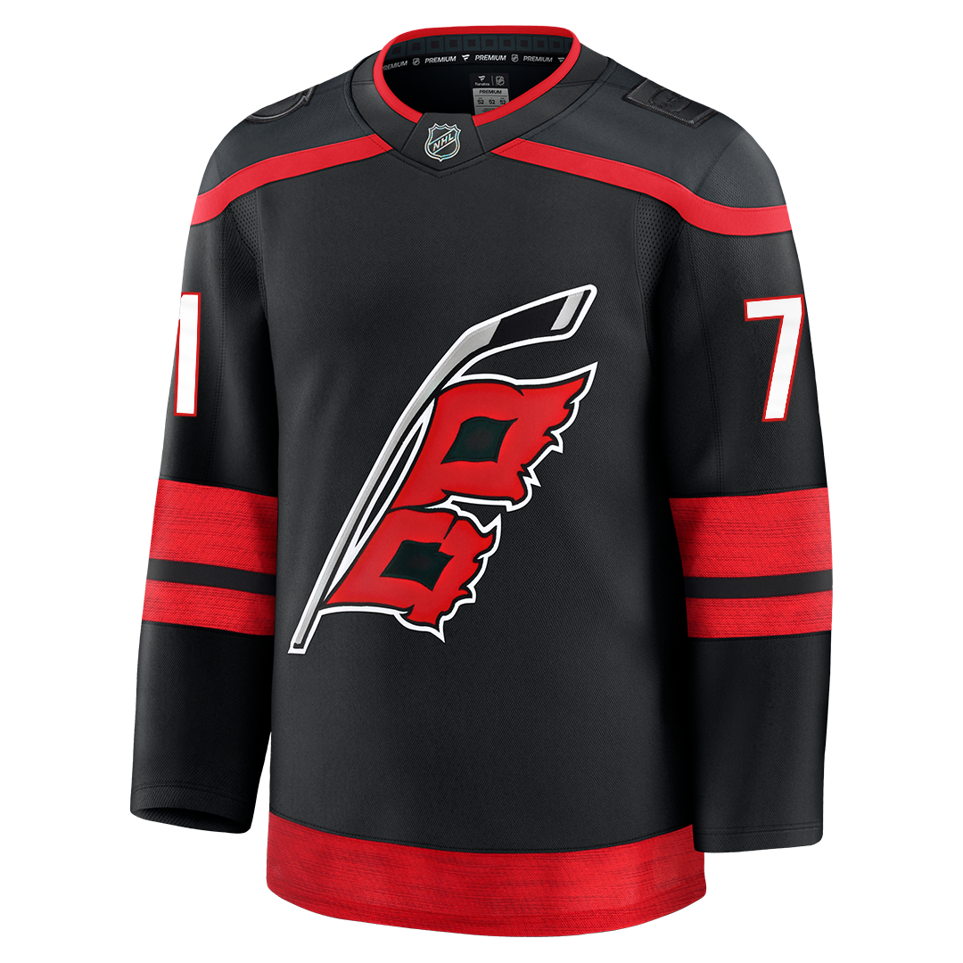 Front: Black Hurricanes jersey with Flags logo on front, "71" on sleeves