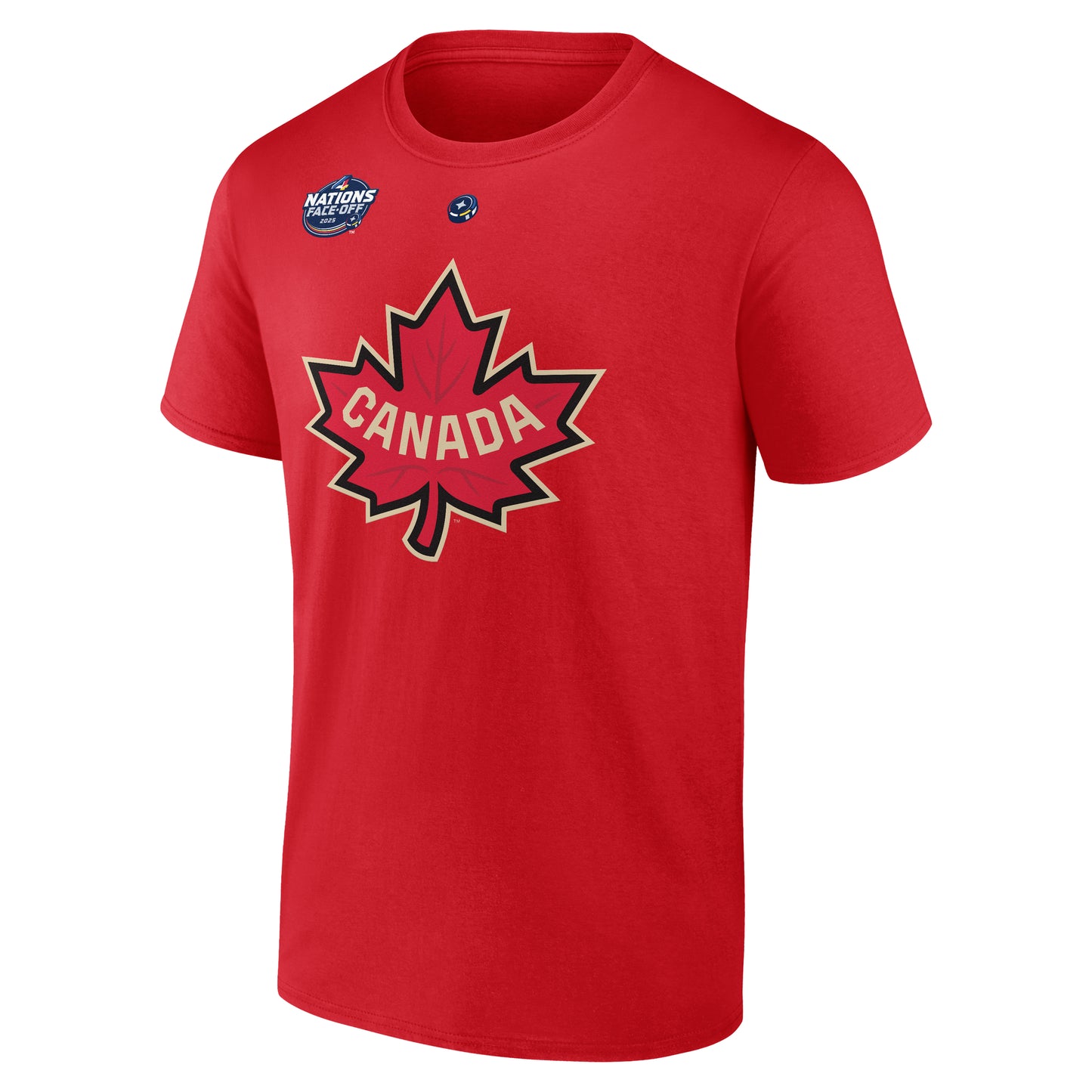 Front: Red tee with Team Canada logo on chest, 4-Nations FaceOff Logo on right chest