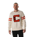 Front: Cream sweater, Hurricanes Collegiate "C" on front, red stripes on sleeves