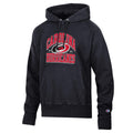 Black hood with arched red and white graphic, says Carolina Hurricanes with primary logo