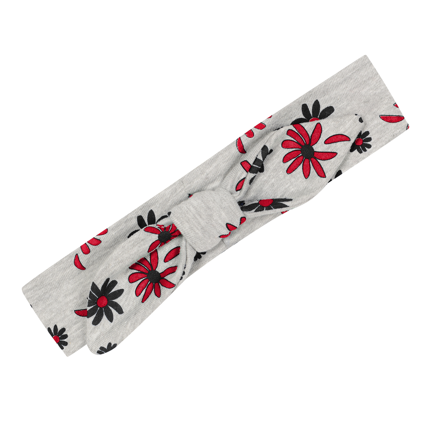 Gray headband with red and black floral pattern