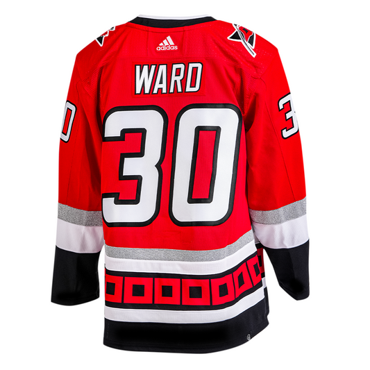 Back: Hurricanes anniversary jersey with Ward #30 on back and 30 on sleeves