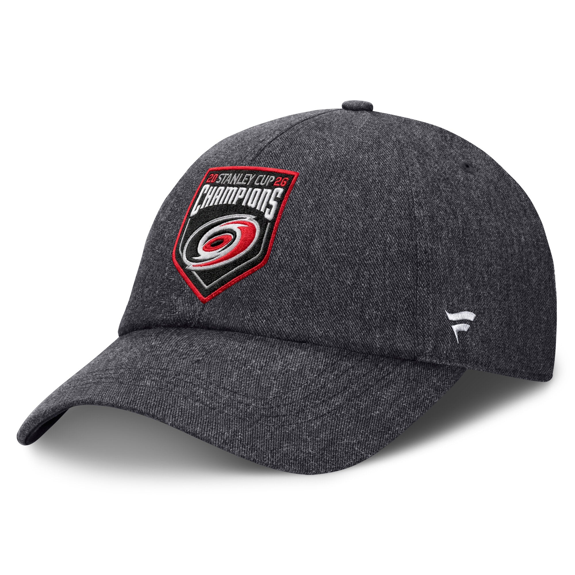 Left: Dark grey hat, 5-sided patch on front, white Fanatics logo on left side