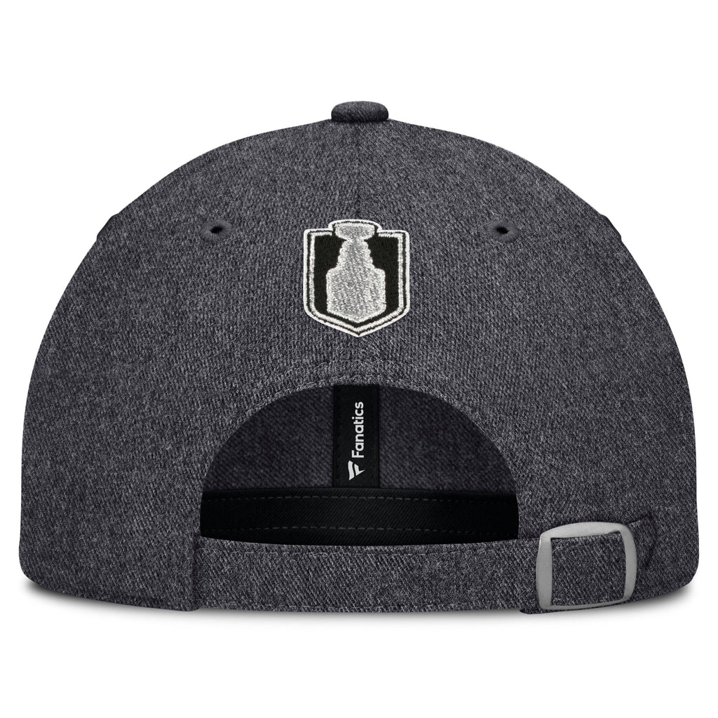 Back: Dark grey hat, dark grey adjustable strap with metal clasp, Stanley Cup logo above strap
