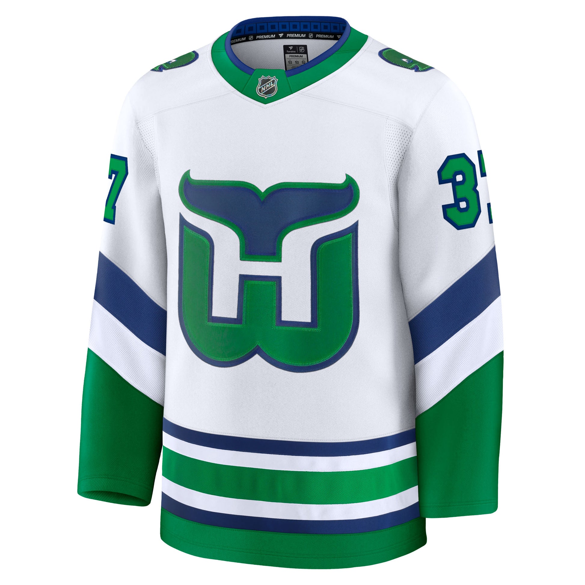 Front: White Whalers jersey, "37" on sleeves
