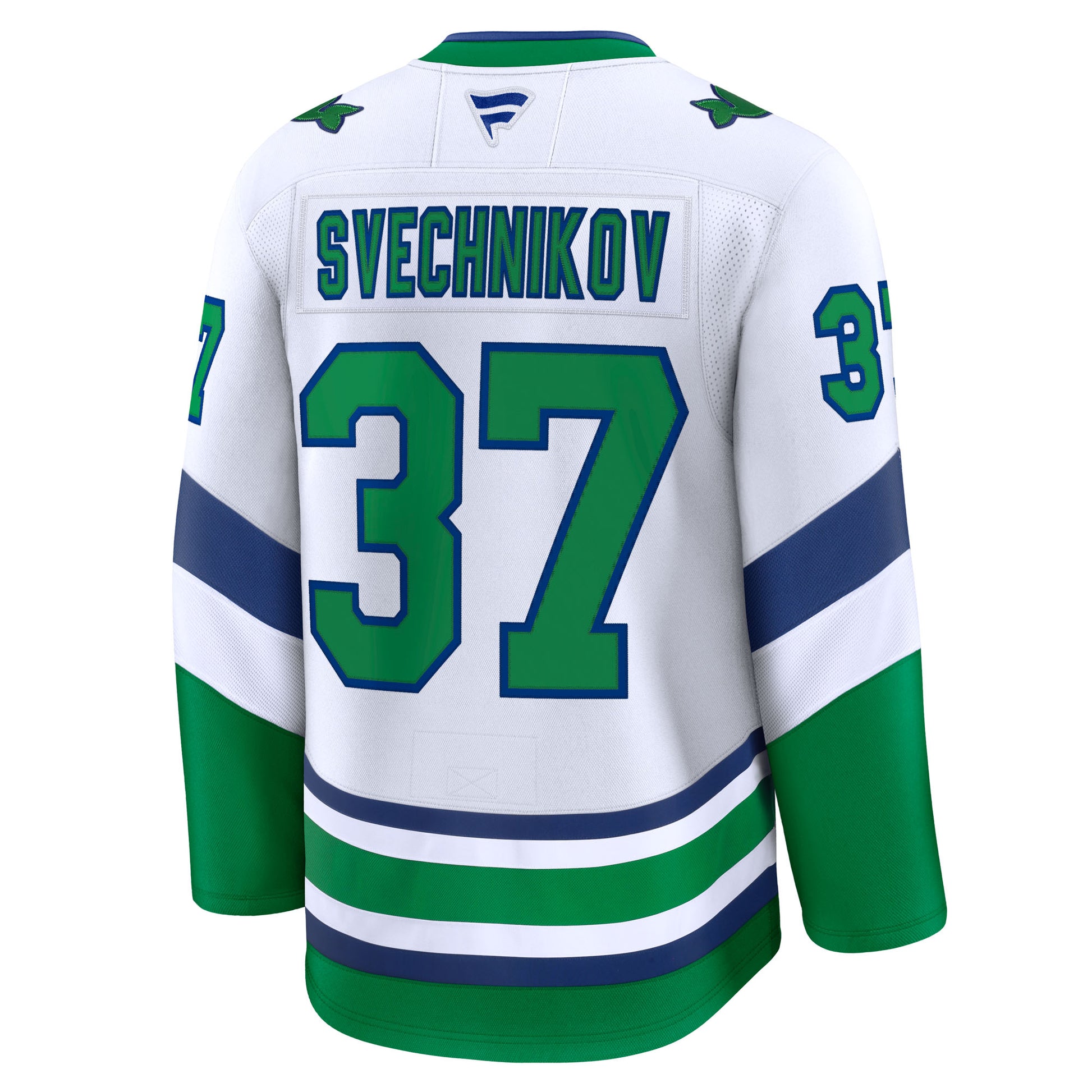 Back: White Whalers jersey, "SVECHNIKOV 37" on back in green with blue outline