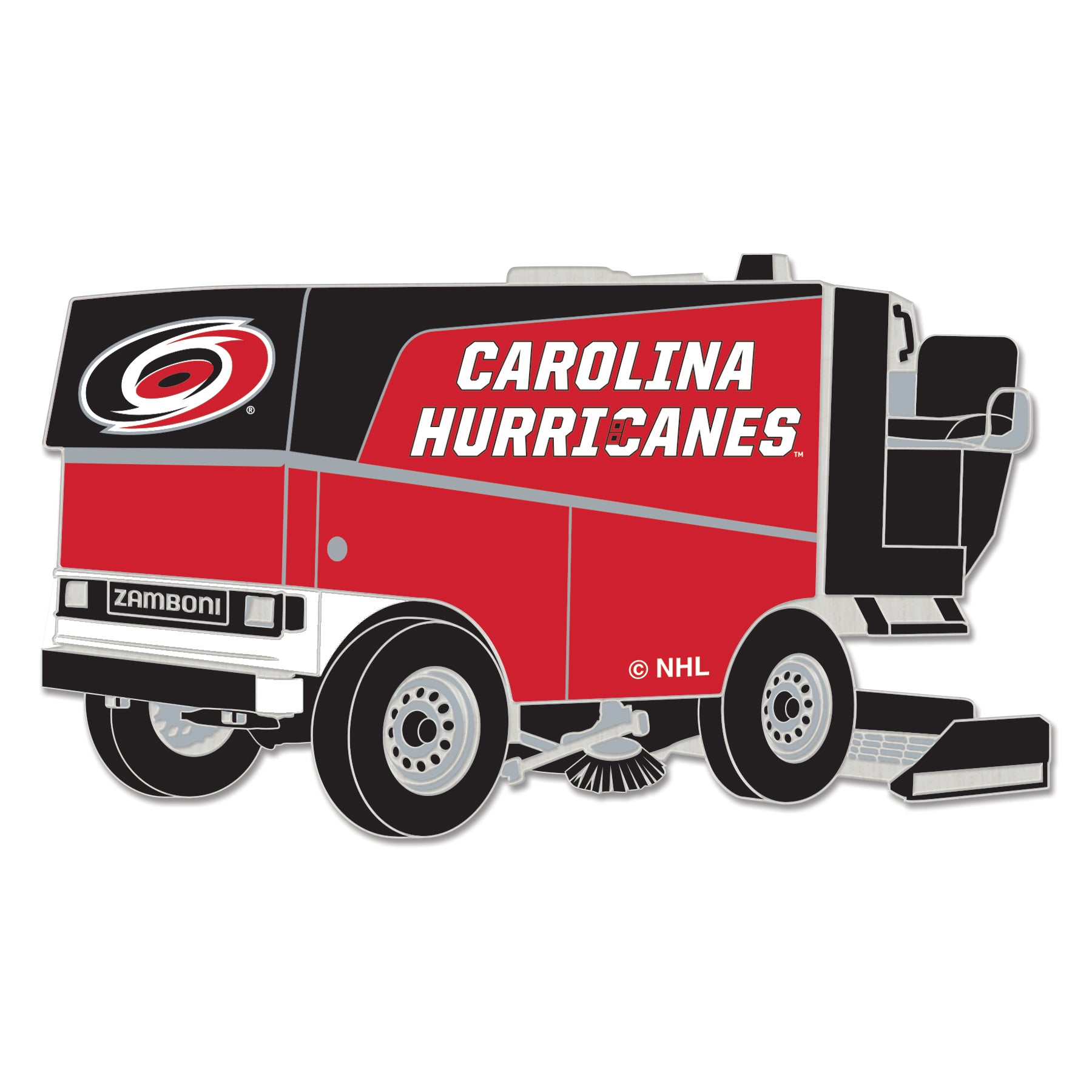 Lapel pin of a Carolina Hurricanes-themed Zamboni