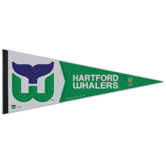 Green/gray pennant, Whalers tail logo over gray area, "Hartford Whalers" in gray
