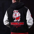 Back of jacket: Struttin Stormy, "CAROLINA HURRICANES", worn by Hurricanes defenseman Shayne Gostisbehere