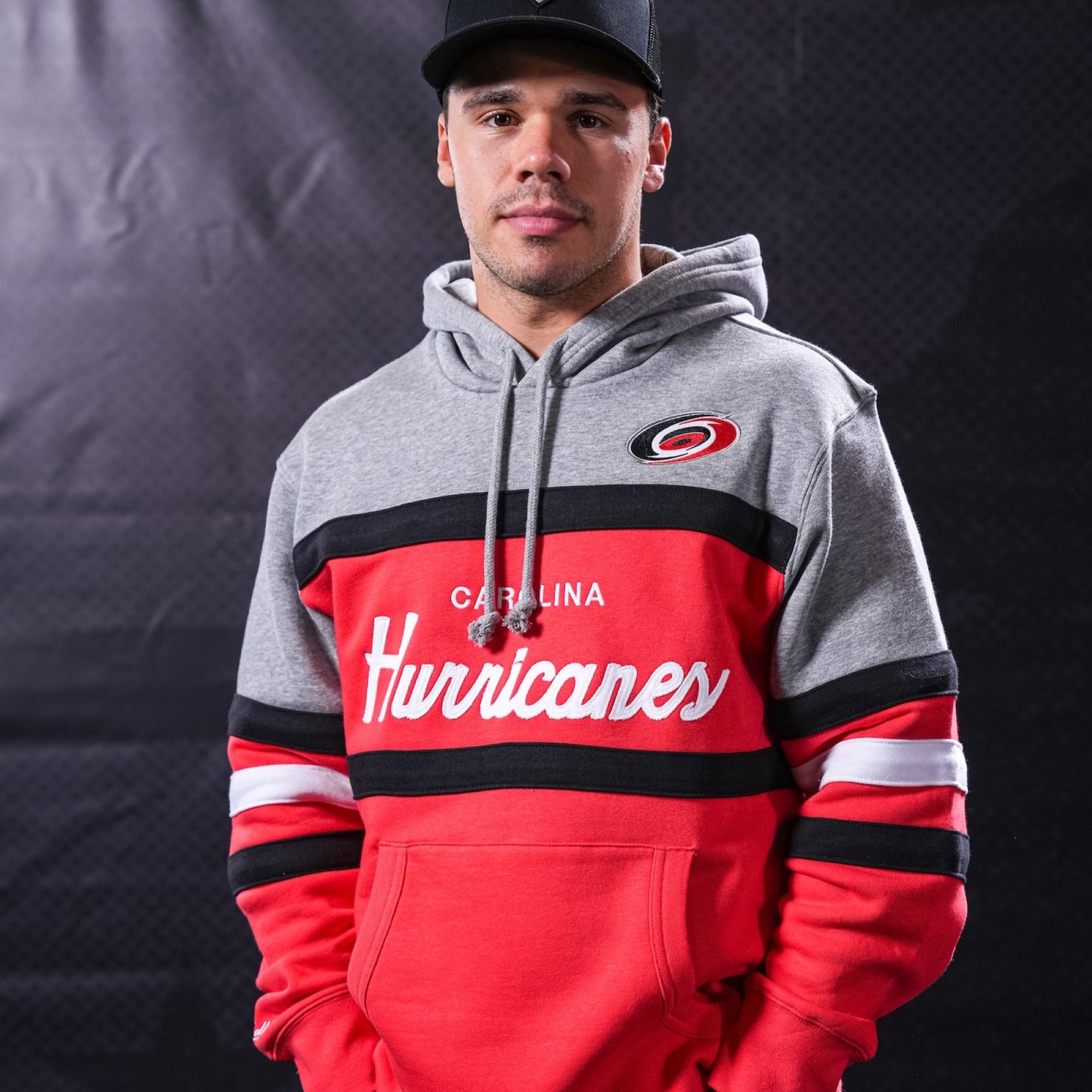 The hoodie being worn by Hurricanes forward Logan Stankoven